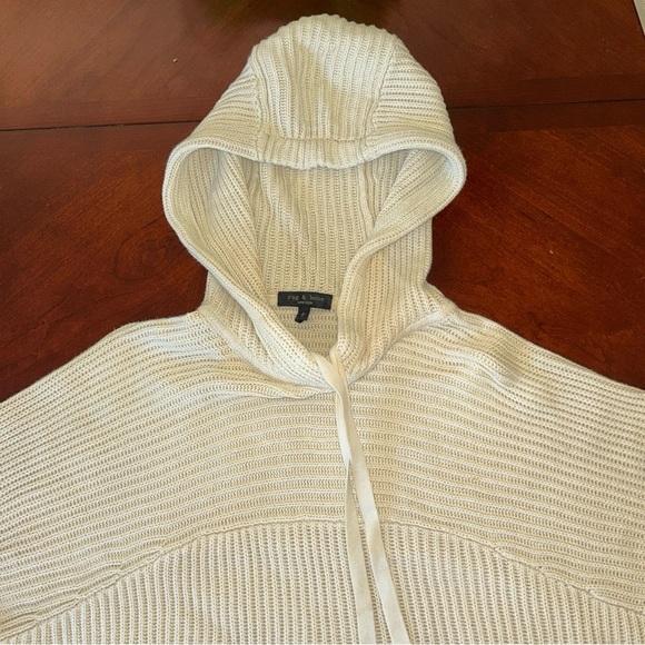 Rag & Bone Sonny Sweater Hoodie Large chunky Knit Crop fisherman Knit Cream - Picture 8 of 8